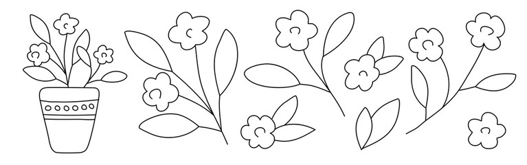 Hand drawn doodle flowers set isolated on white background