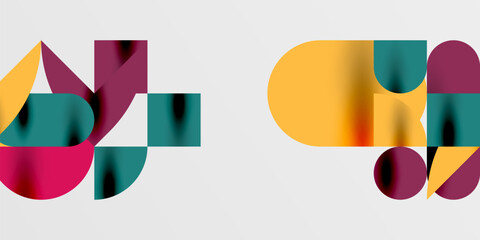 Circles, semi circles, squares and round shapes mosaic techno art. Vector Illustration For Wallpaper, Banner, Background, Card, Book Illustration, landing page