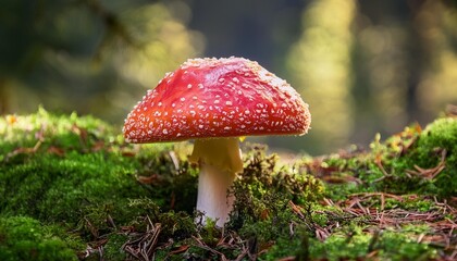 Forest Intrigue: Red Poison Mushroom Amidst the Trees
