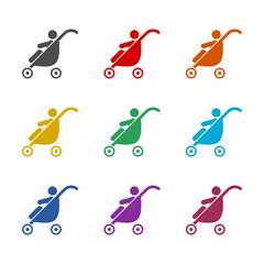 Baby stroller icon isolated on white background. Set icons colorful