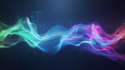 Abstract Colorful Light Waves with Grid Pattern Background