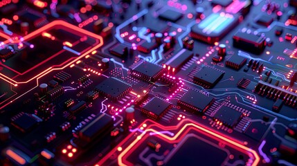 Obraz premium Circuit Board with Glowing Lines