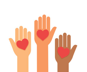 hands up with hearts icon vector illustration	
