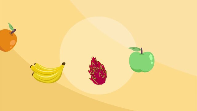 Animated video fruits concept. Full length animation illustration. High quality 4k footage.