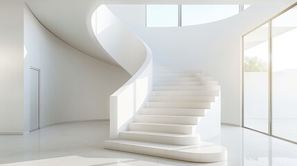 Obraz premium A clean white staircase in a modern home, with simple, elegant design and natural light flooding in.