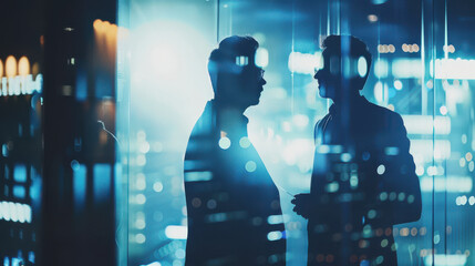 Business team members collaborating on documents and planning strategies in a sophisticated modern office, highlighting the essence of teamwork and partnership