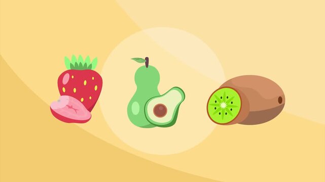Animated video fruits concept. Full length animation illustration. High quality 4k footage.