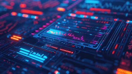 Fototapeta premium A financial strategy is shown with luminous financial plans and hightech analytic tools in an ultramodern, supernatural scene banner with copy space