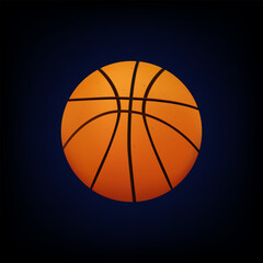 Basketball, sports game.  Orange ball, icon, equipment. Fitness symbol for competition, tournament, recreation and entertainment. Hobby, healthy lifestyle. Leather professional ball. Vector 3D.