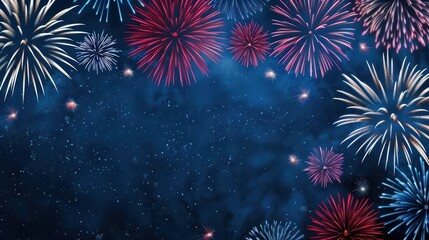 Fototapeta premium A vibrant Independence Day celebration with colorful fireworks lighting up the night sky, banner, with copy space