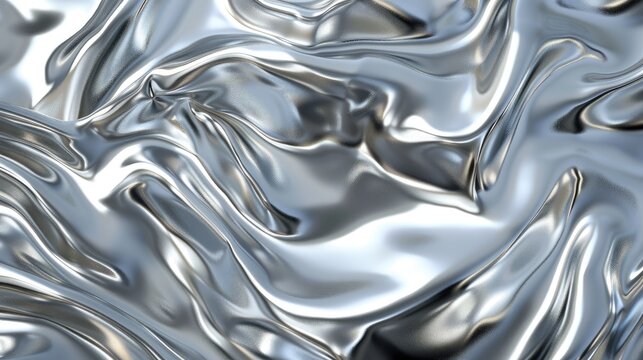 A metallic silver background with a reflective texture, adding a futuristic and shiny appearance.