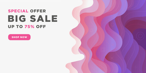 Abstract big sale banner with dynamic gradient elements. Special offer. Save up to 75%.