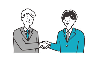 握手をしているスーツのビジネスパーソン（50代60代男性と20代30代男性）のイラスト素材