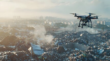 Fototapeta premium AI-Driven Drones Revolutionize Waste Management By Efficiently Recycling Urban Areas