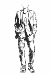 Modern High Fashion Sketches on White Paper Showcasing Male Stylish and Contemporary Designer Clothing