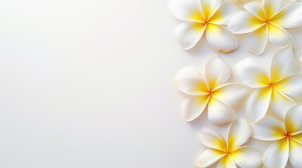 Fototapeta premium yellow frangipani flowers framed on white background with copyspace 