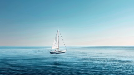 Fototapeta premium A white boat sailing on a calm, blue sea, symbolizing freedom and tranquility.