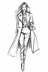 Fototapeta premium Modern High Fashion Sketches on White Paper Showcasing Female Stylish and Contemporary Designer Clothing