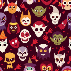 Halloween Masks Seamless Pattern. Perfect for: Halloween, mask parties, spooky events