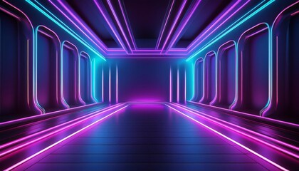 Neon Runway: A futuristic hallway pulsates with vibrant blue and pink neon lights, inviting exploration into the unknown.