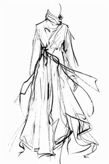 Modern High Fashion Sketches on White Paper Showcasing Female Stylish and Contemporary Designer Clothing
