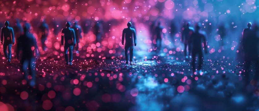 Population health is represented by ethereal community health initiatives and luminous population data in an ultramodern, supernatural scene banner with copy space