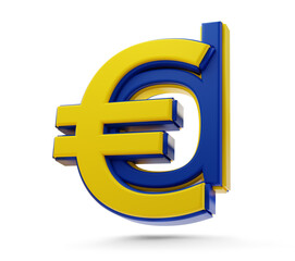 € and d as digital euro as euro-digital as E-EUR symbol, isolated, yellow and blue colors as the flag of the European Union, EU, Europe