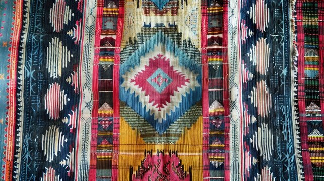 Traditional Serbian Pirot kilim fabric with geometric patterns.