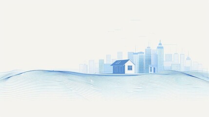 Obraz premium An elegant and simple graphic design showcasing a line art house on the left and a cityscape on the right