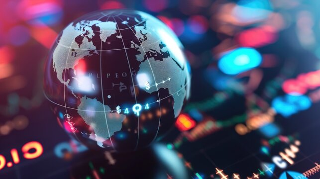 World globe with currency exchange symbols.