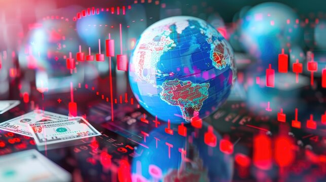 World globe with currency exchange symbols.