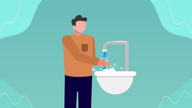 Animated video Washing hands concept. Full length animation illustration. High quality 4k footage.