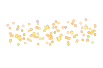 Christmas glowing bokeh confetti light and glitter texture overlay for your design. Festive sparkling gold dust png. Holiday powder dust for cards, invitations, banners, advertising.