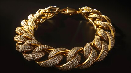 A chunky gold necklace with embedded diamonds