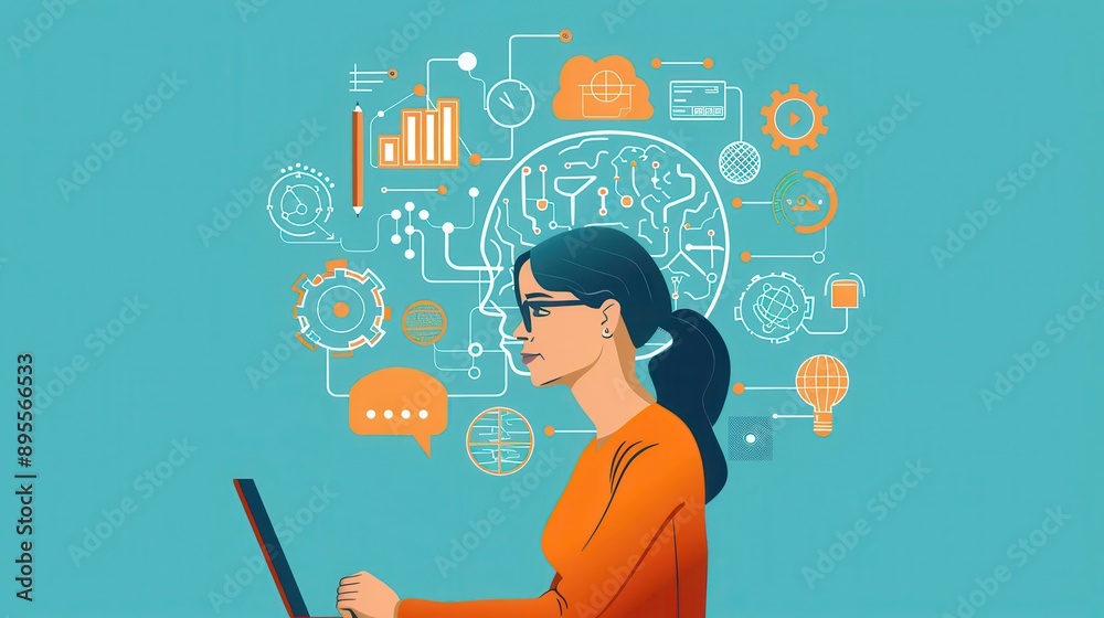Poster learner taking ai-based language evaluation, interactive visuals for performance feedback, language 