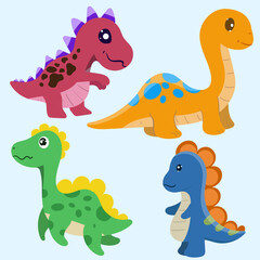 Dinosaurs collection Cute character Isolated on a white background funny dinosaurs collection set for greeting card design, congratulation and invitation postcard creation.
