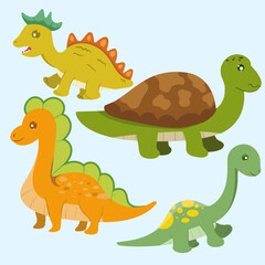 Dinosaurs collection Cute character Isolated on a white background funny dinosaurs collection set for greeting card design, congratulation and invitation postcard creation.