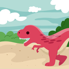 Tyrannosaurus Rex Dinosaur cartoon character for greeting card design, congratulation and invitation postcard creation.