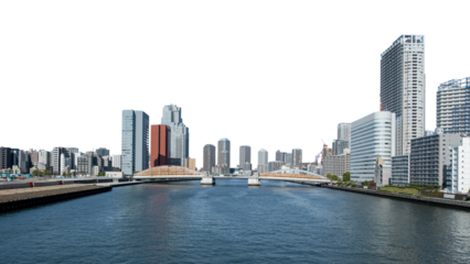 Tokyo city skyline isolated at white transparent, Japan