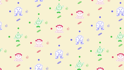 Pattern of the children's gardener character, octopus, shaggy character for books, coloring, games, clothes, advertising