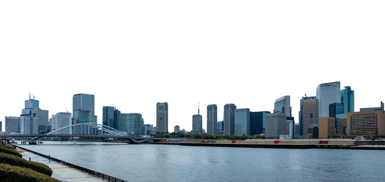 Tokyo city skyline isolated at white transparent, Japan