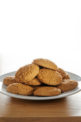 Oatmeal cookies. Fresh sweet pastries for tea. Homemade oatmeal sweets.