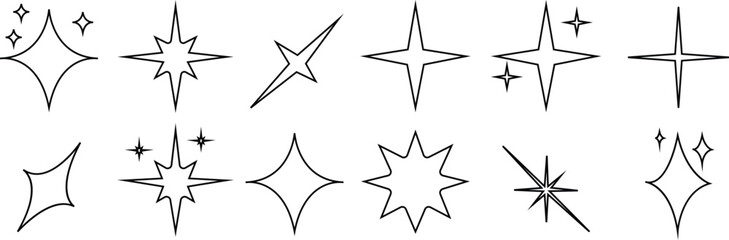 Obraz premium Sparkle Star Icon set, bling vector, simple Premium Quality icons, Bright stars template design element, isolated on transparent background, for mobile concept and web design, mobile app, ui, ux.