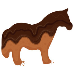 gingerbread cookies in the shape of farm animals, namely a horse, covered in dark chocolate and cookie crumbs, for chocolate day