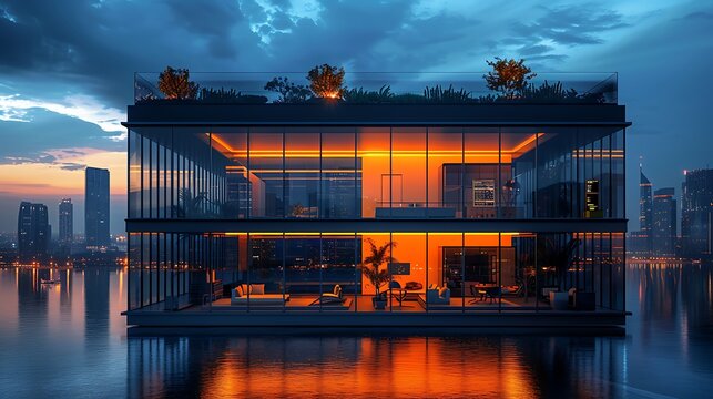 A modern workspace with interactive digital work tools and glowing office decor, enhancing productivity 