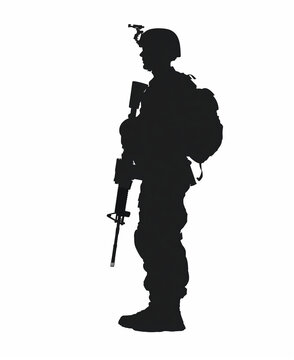 recommend clip art: side view silhouette of soldier with rifle isolated on white background