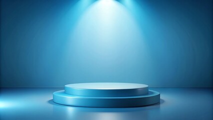A blue podium with a soft gradient background, gently lit to create a smooth and calming display environment.