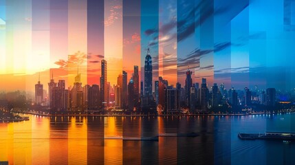 A visually captivating timelapse photo of a citys skyline