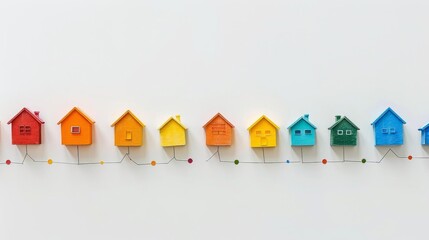 An artistic representation of a row of houses connected by a single