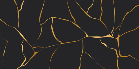 Kintsugi gold simple break lines, asian geaometric crackle. Surface with crack print, effect. Moderm cover golden broken texture.